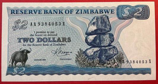 Zimbabwe - 2 Dollars 1983 P#1b Kvalitet 0
