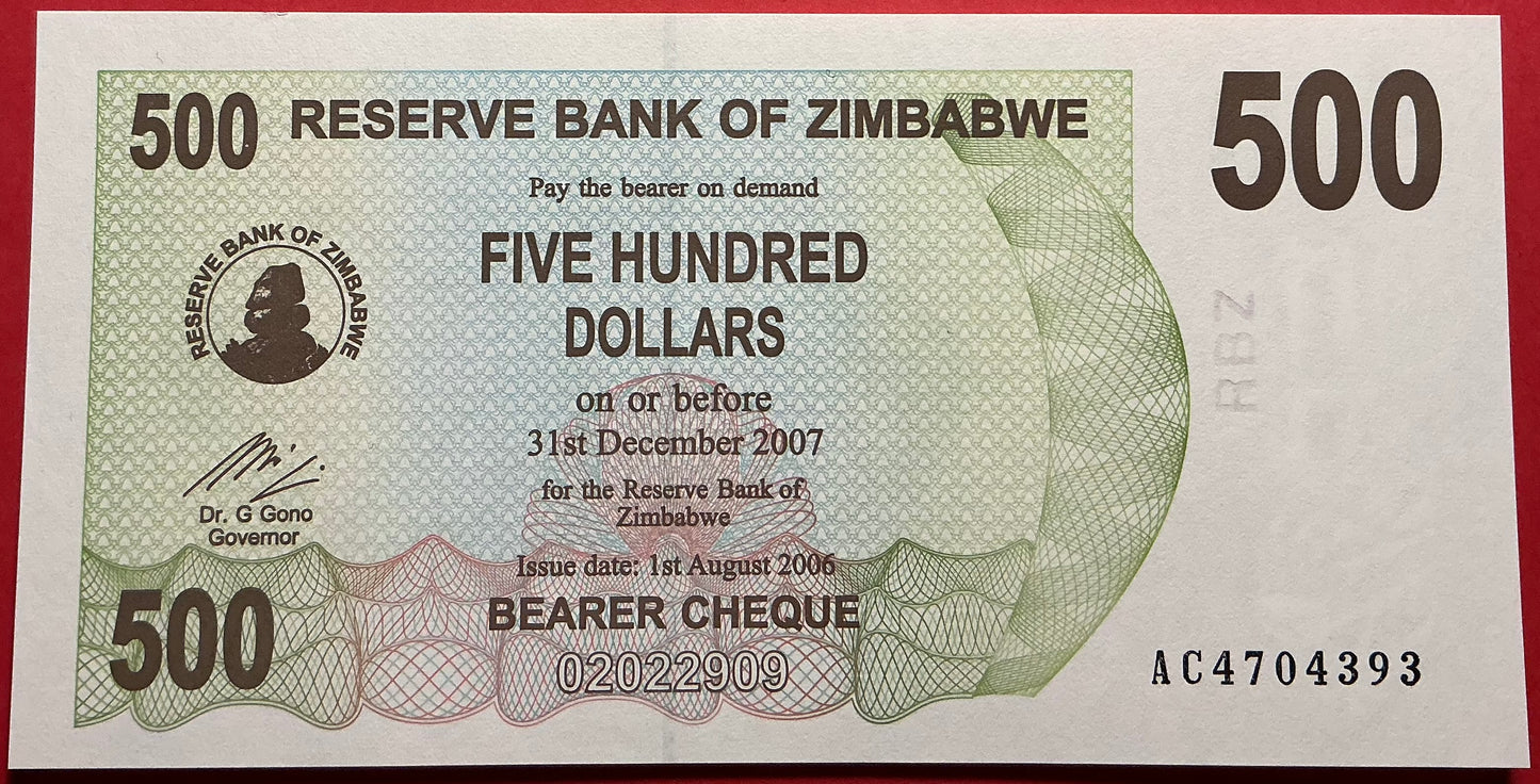 Zimbabwe - 500 Dollars 1.8.2006 P#43 Kvalitet 0