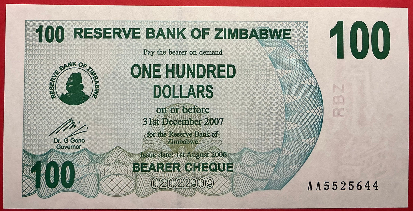 Zimbabwe - 100 Dollars 1.8.2006 P#42 Kvalitet 0
