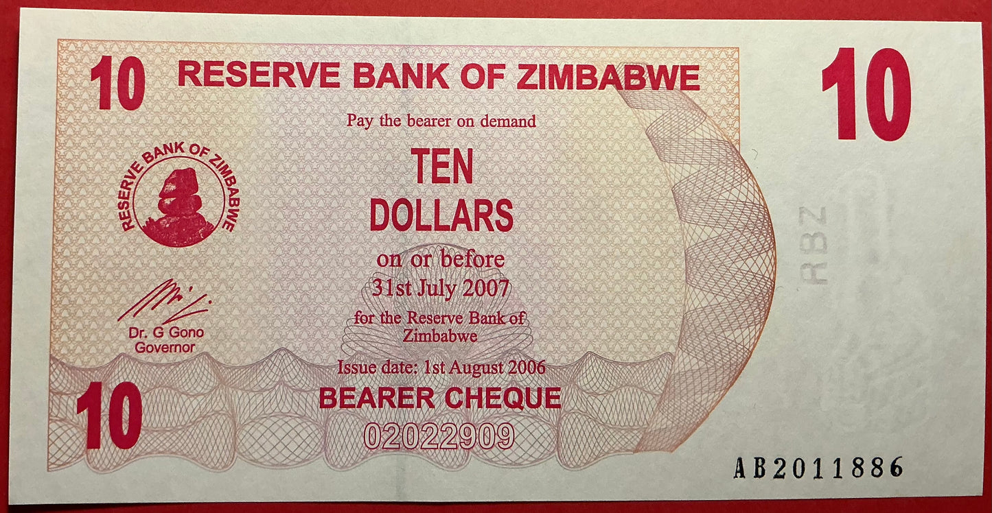 Zimbabwe - 10 Dollar 1.8.2006 P#39 Kvalitet 0