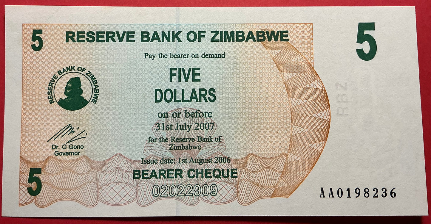 Zimbabwe - 5 Dollar 1.8.2006 P#38 Kvalitet 0