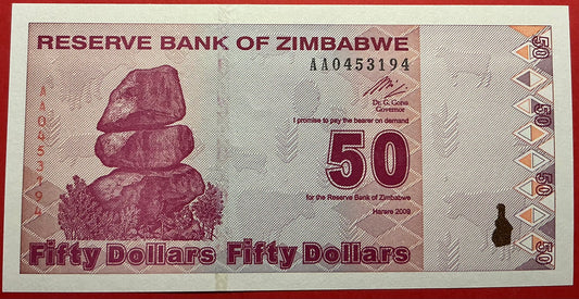 Zimbabwe - 50 Dollar 2.2.2009 P#96 Kvalitet 0