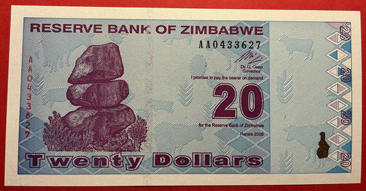 Zimbabwe - 20 Dollar 2.2.2009 P#95 Kvalitet 0
