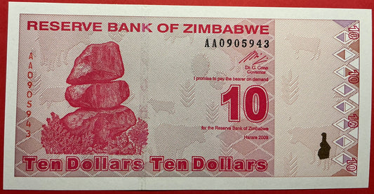 Zimbabwe - 10 Dollar 2.2.2009 P#94 Kvalitet 0