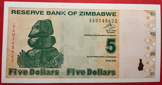 Zimbabwe - 5 Dollar 2.2.2009 P#93 Kvalitet 0