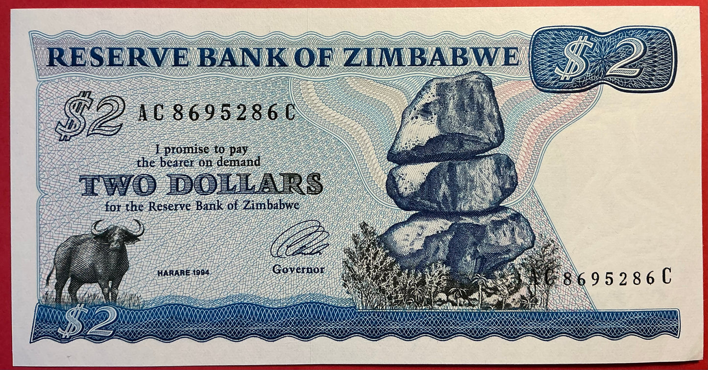 Zimbabwe - 2 Dollars 1994 P#1c Kvalitet 01/0