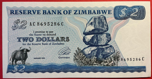 Zimbabwe - 2 Dollars 1994 P#1c Kvalitet 01/0