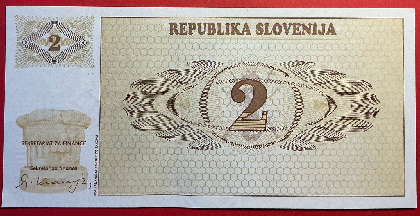 Slovenia - 2 Tolarjev 1990 P#2a Kvalitet 0