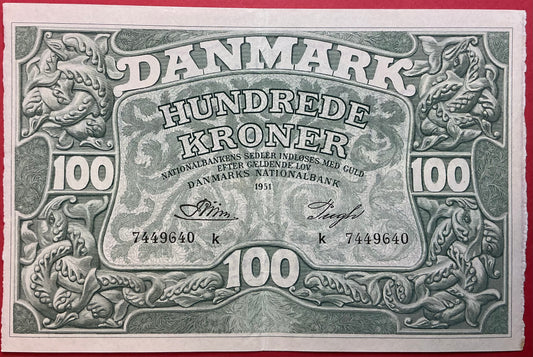 Danmark - 100 Kroner 1951 (K7449640) Sieg#126 Kvalitet 1+