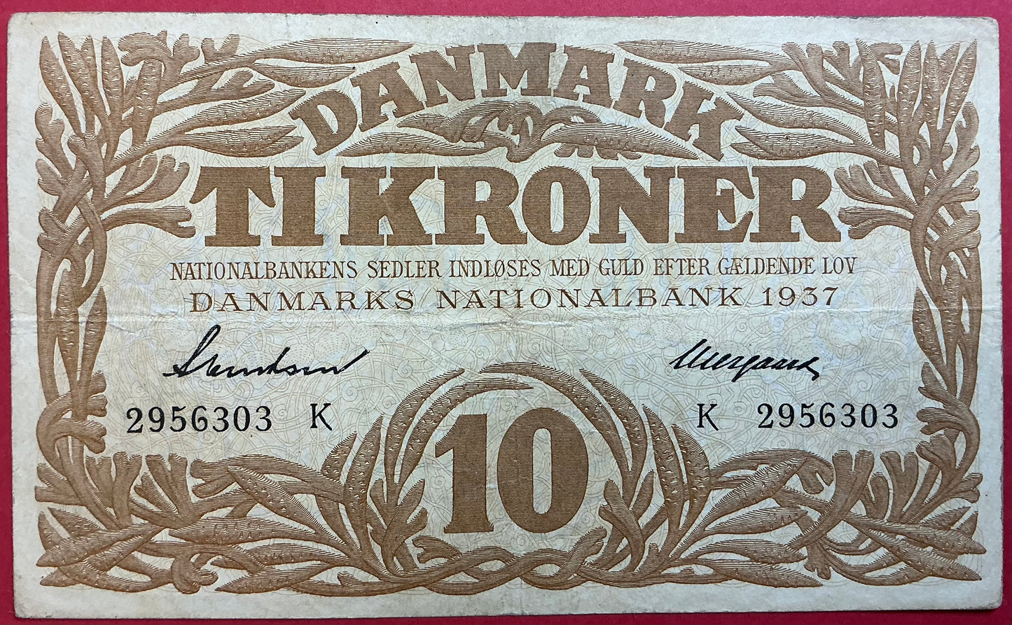 Danmark - 10 Kroner 1937 (K2956303) Sieg#105 Kvalitet 1+