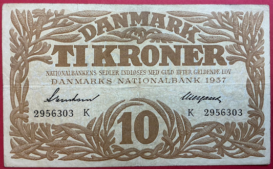 Danmark - 10 Kroner 1937 (K2956303) Sieg#105 Kvalitet 1+