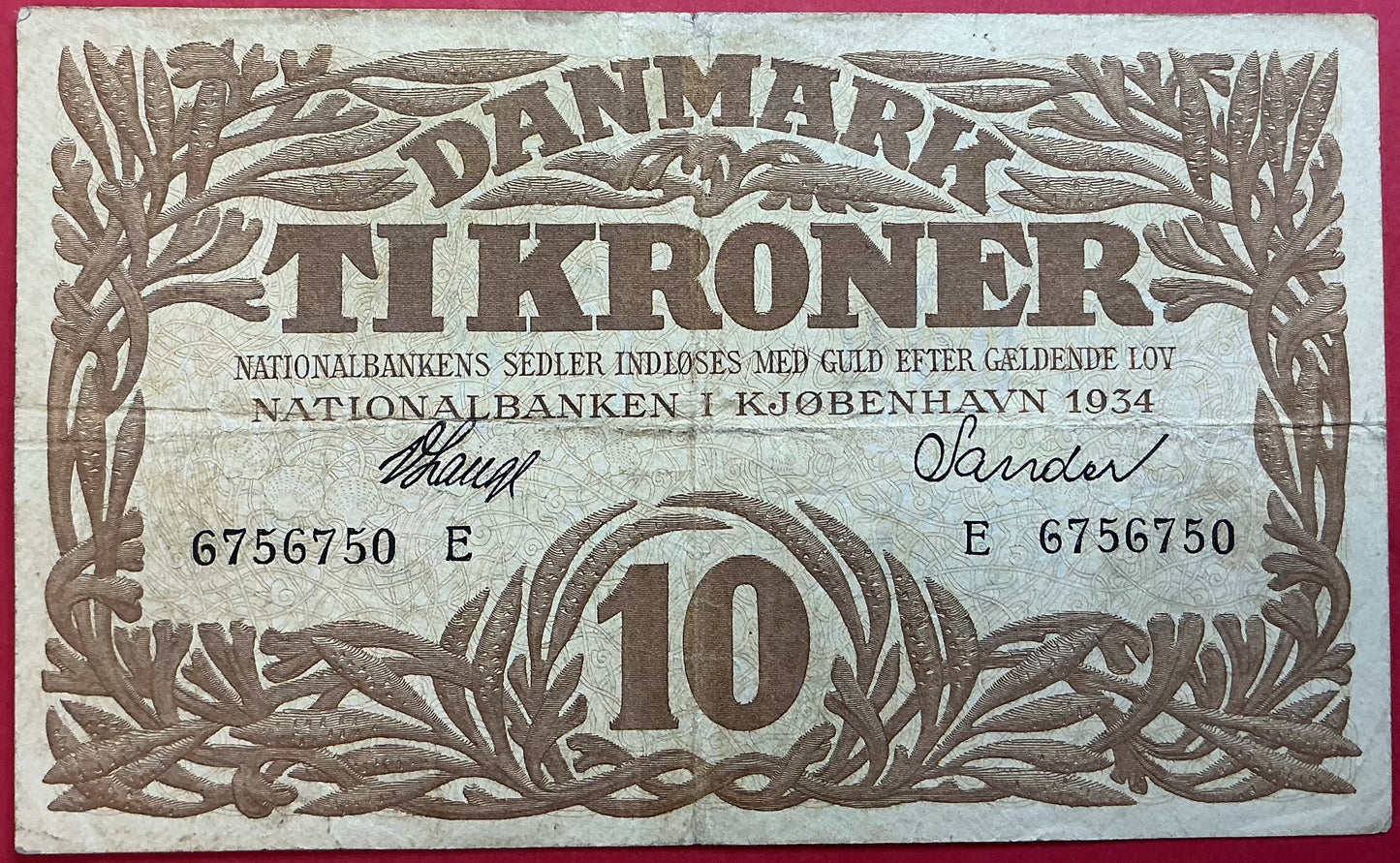Danmark - 10 Kroner 1934 (E6756750) Sieg#104 Kvalitet 1/1+