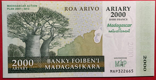 Madagascar - 2000 Ariary 2007 P#93a Kvalitet 0