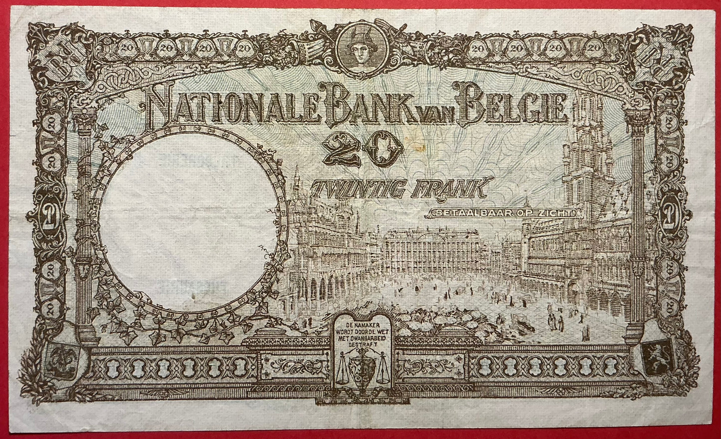 Belgium - 20 Francs 14.01.1931 P#98b Kvalitet 1+ *Pinholes*