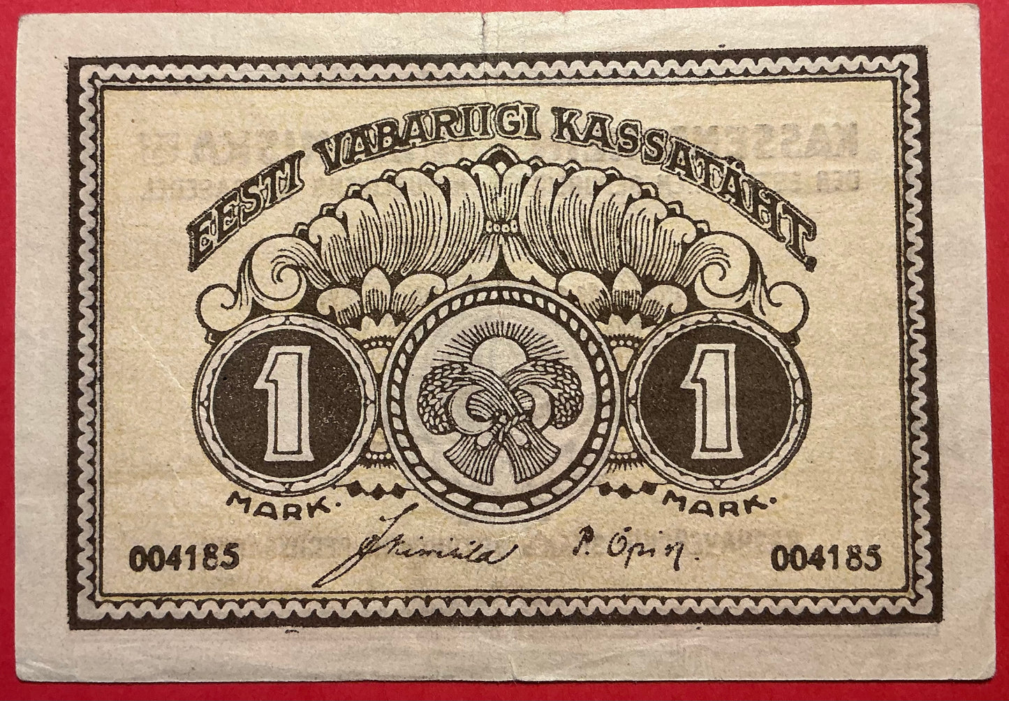 Estonia - 1 Mark 1919 P#43a Kvalitet 1+ *Mindre riv i midten i toppen*