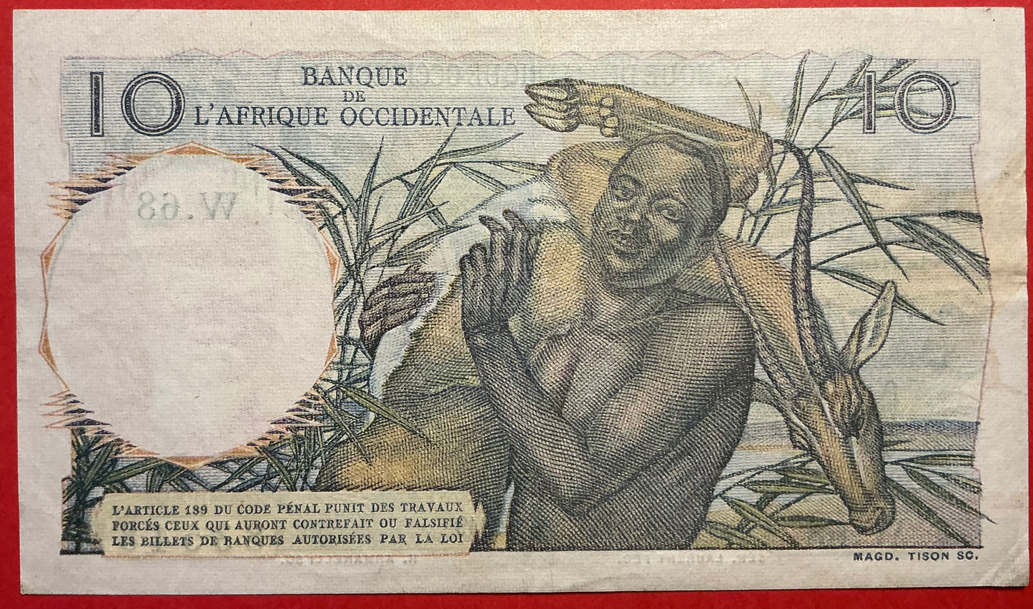 French West Africa - 10 Francs 28.9.1949 P#37 Kvalitet 1+