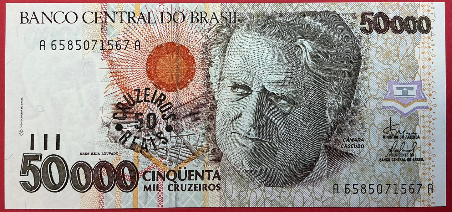 Brazil - 50 Cruzeiros Reals on 50.000 Cruzeiros (1993) P#237 Kvalitet 0