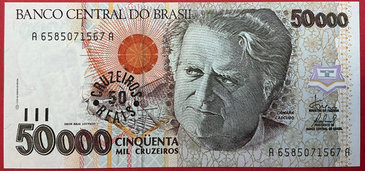 Brazil - 50 Cruzeiros Reals on 50.000 Cruzeiros (1993) P#237 Kvalitet 0