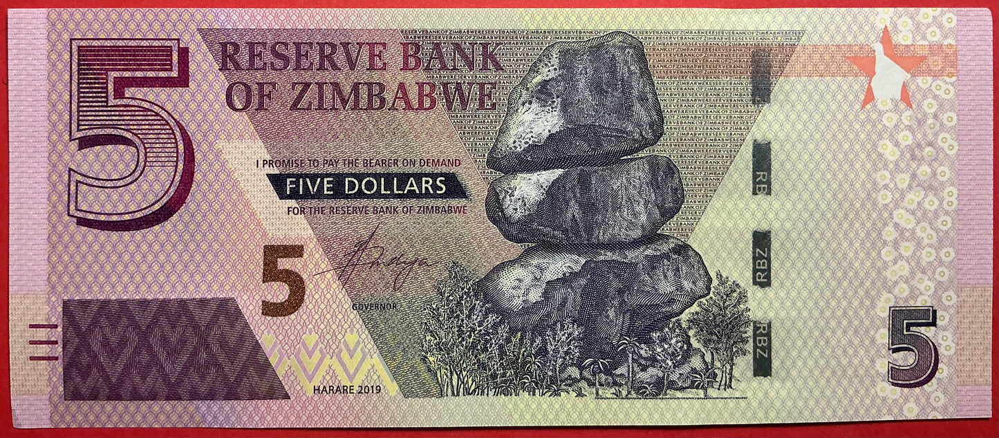 Zimbabwe - 5 Dollars 2019 P#W102 Kvalitet 01/0