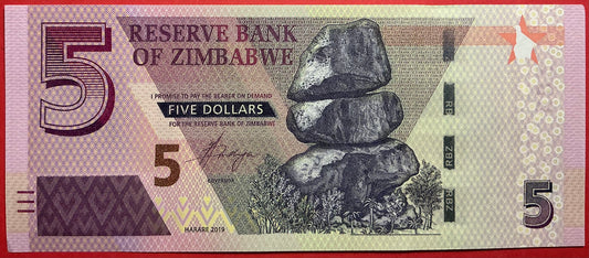 Zimbabwe - 5 Dollars 2019 P#W102 Kvalitet 01/0
