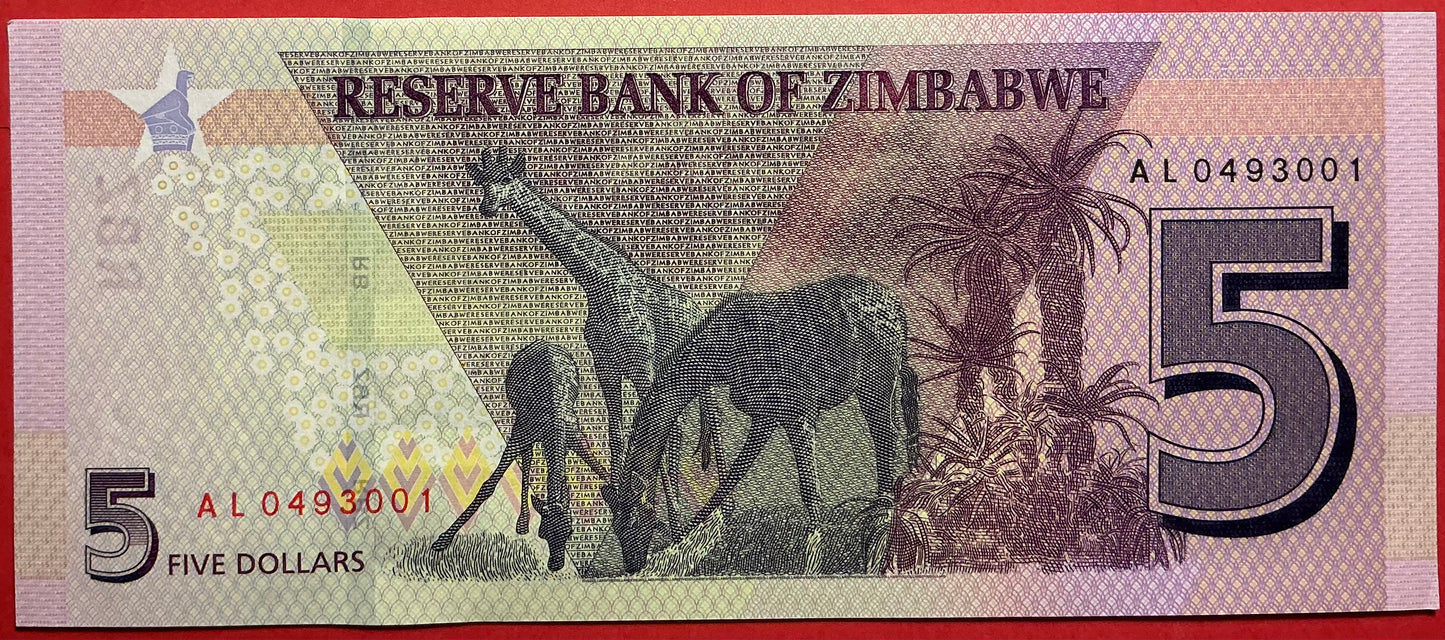 Zimbabwe - 5 Dollars 2019 P#W102 Kvalitet 01/0