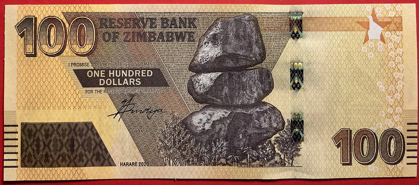 Zimbabwe - 100 Dollars 2020 P#W106 Kvalitet 01/0
