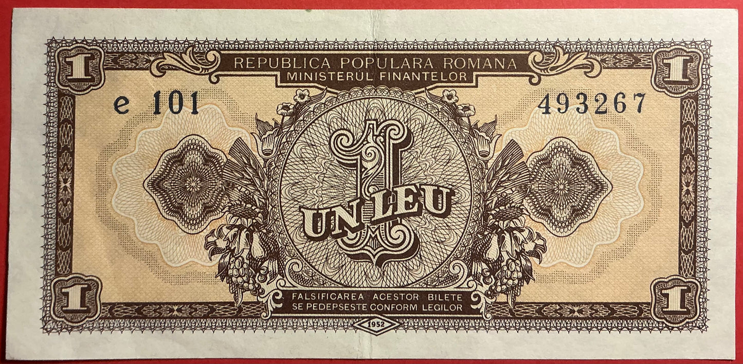 Romania - 1 Leu 1952 P#81b Kvalitet 1+/01
