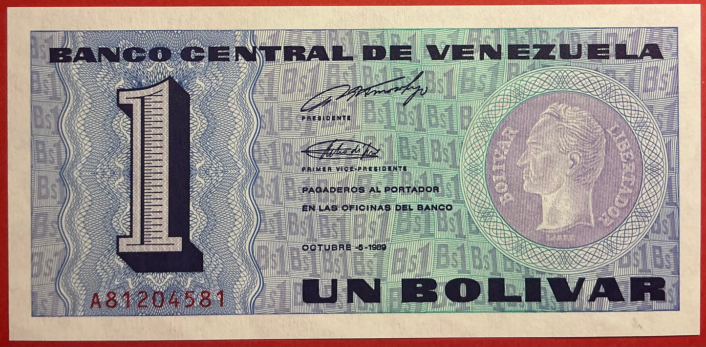Venezuela - 1 Bolivar 5.10.1989 P#68 Kvalitet 0