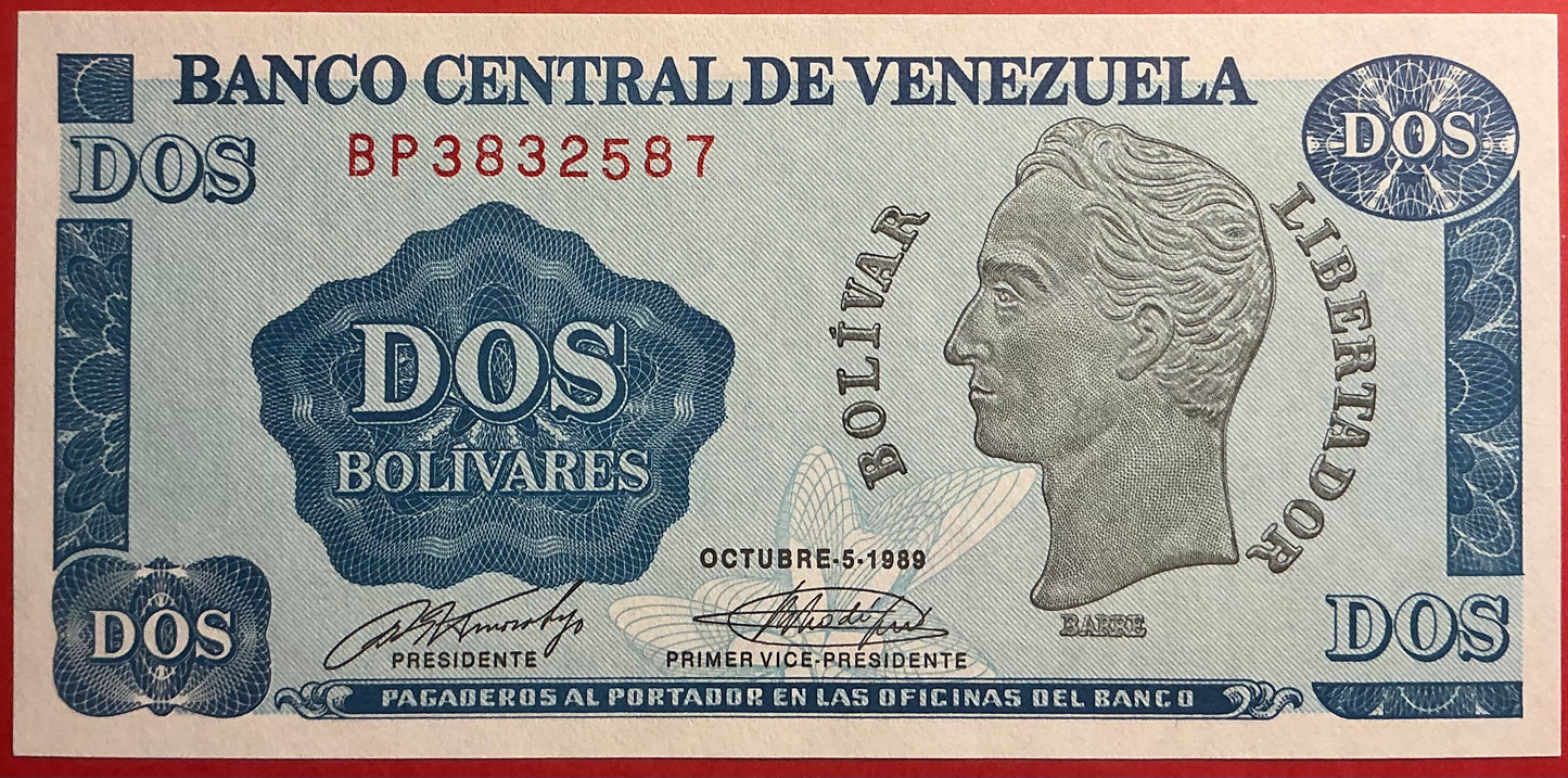 Venezuela - 2 Bolivares 5.10.1989 P#69 Kvalitet 0
