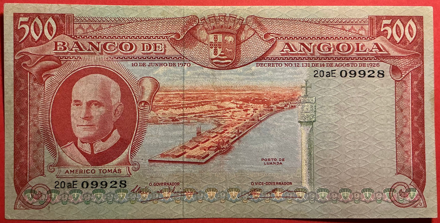 Angola - 500 Escudos 10.6.1970 P#97 Kvalitet 01