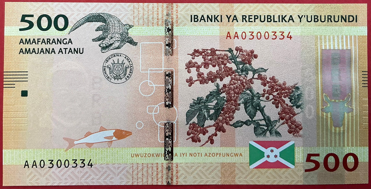 Burundi - 500 Francs 15.1.2015 P#50 Kvalitet 0