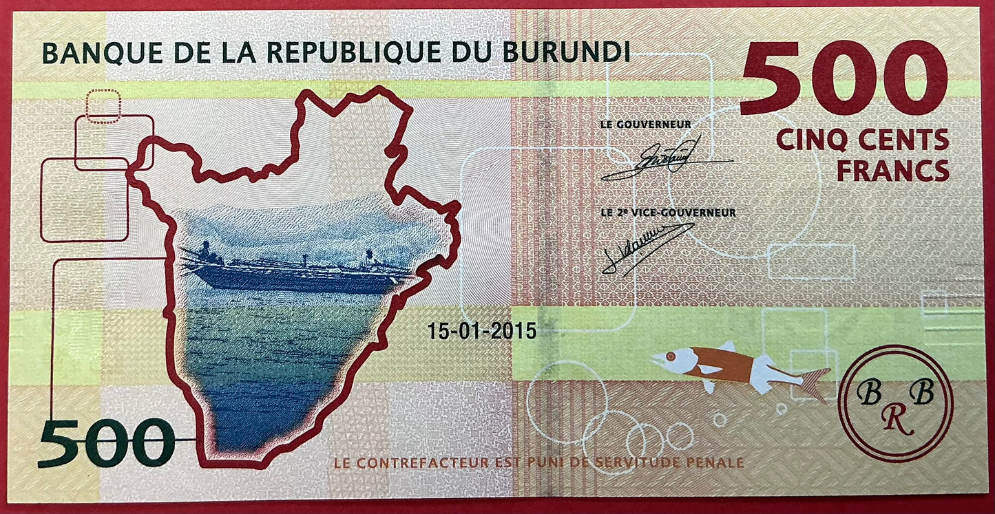 Burundi - 500 Francs 15.1.2015 P#50 Kvalitet 0