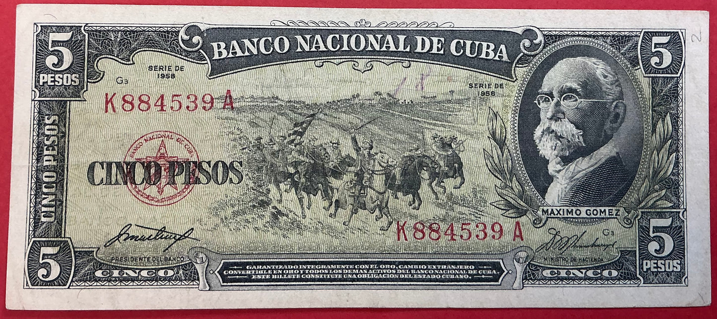Cuba - 5 Pesos 1958 P#91a Kvalitet 1+/01