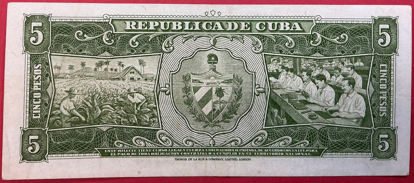 Cuba - 5 Pesos 1958 P#91a Kvalitet 1+/01
