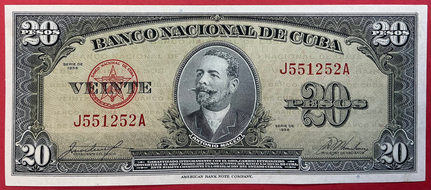 Cuba - 20 Pesos 1958 P#80b Kvalitet 01