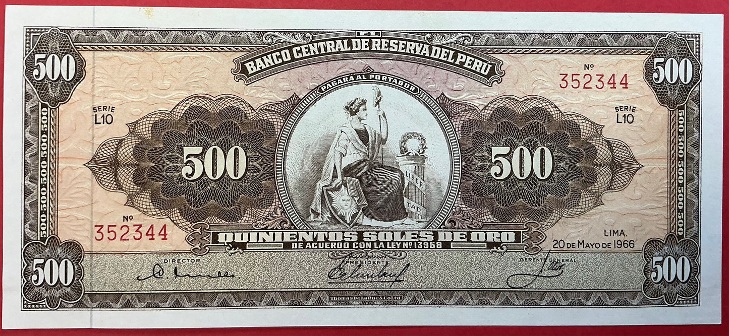 Peru - 500 Soles de Oro 20.5.1966 P#87a Kvalitet 01