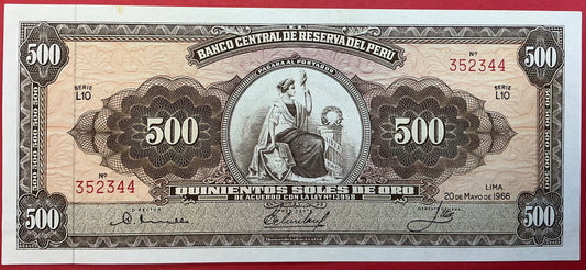 Peru - 500 Soles de Oro 20.5.1966 P#87a Kvalitet 01