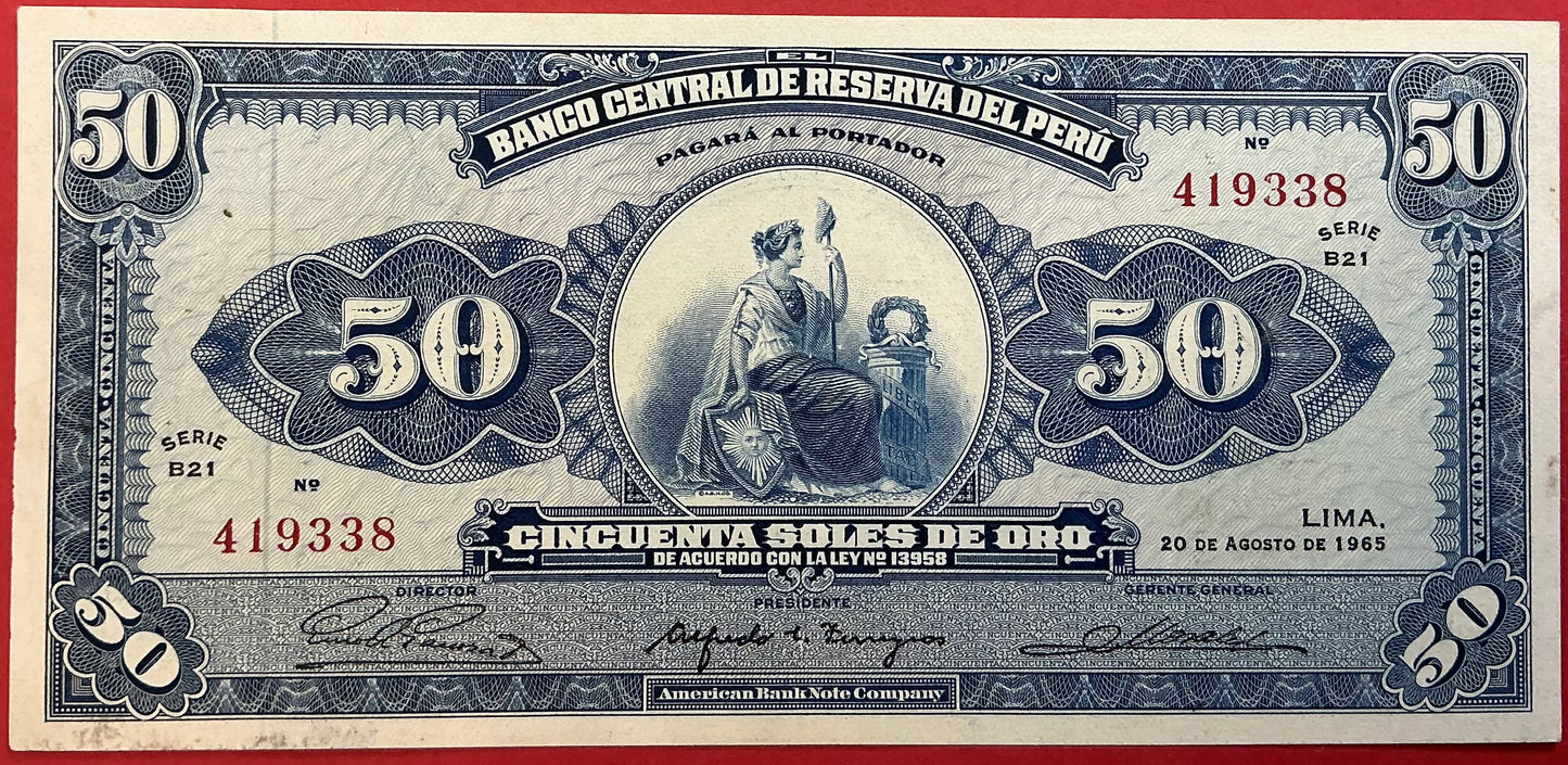 Peru - 50 Soles de Oro 20.8.1965 P#89a Kvalitet 1+/01