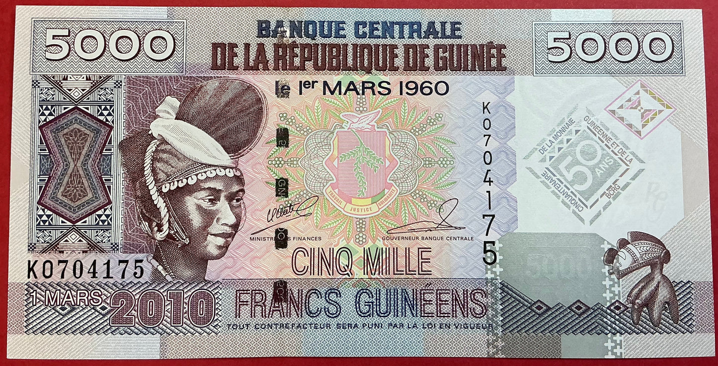 Guinea - 5000 Francs 1.3.2010 P#44b Kvalitet 0