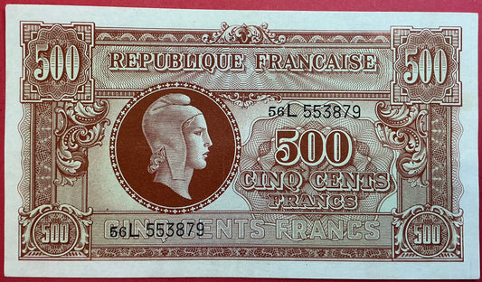 France - 500 Francs (1944) P#106 Kvalitet 01
