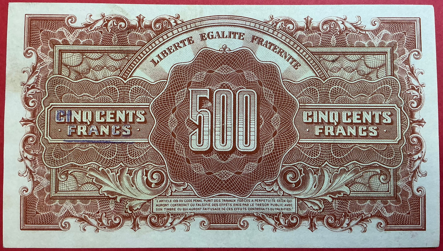 France - 500 Francs (1944) P#106 Kvalitet 01