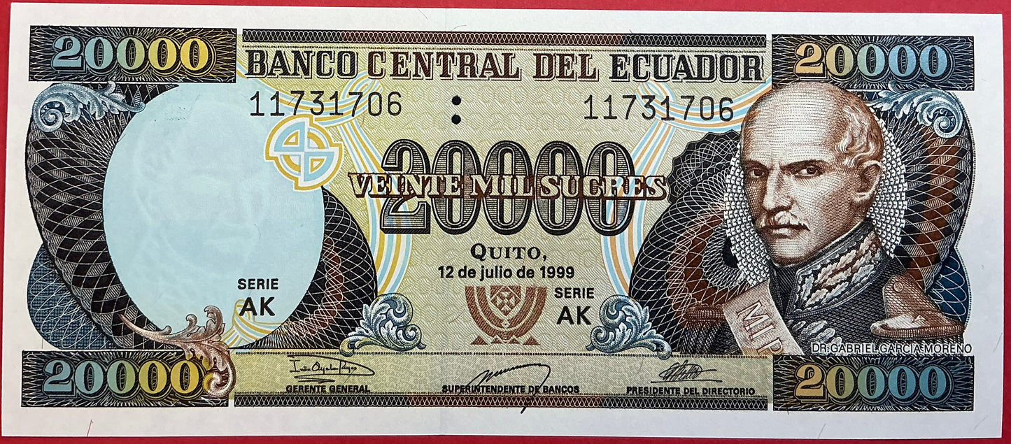 Ecuador - 20.000 Sucres 12.7.1999 P#129 Kvalitet 0