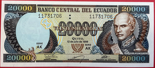 Ecuador - 20.000 Sucres 12.7.1999 P#129 Kvalitet 0
