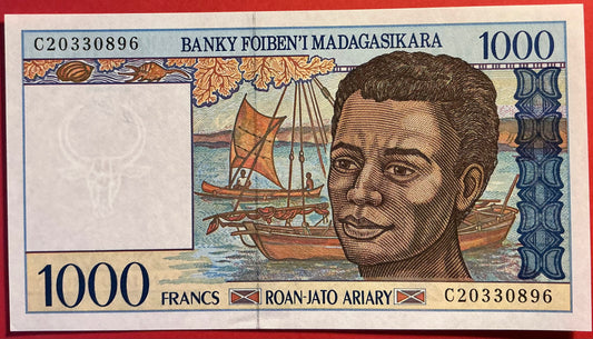 Madagascar - 1000 Francs (1994) P#76b Kvalitet 01/0