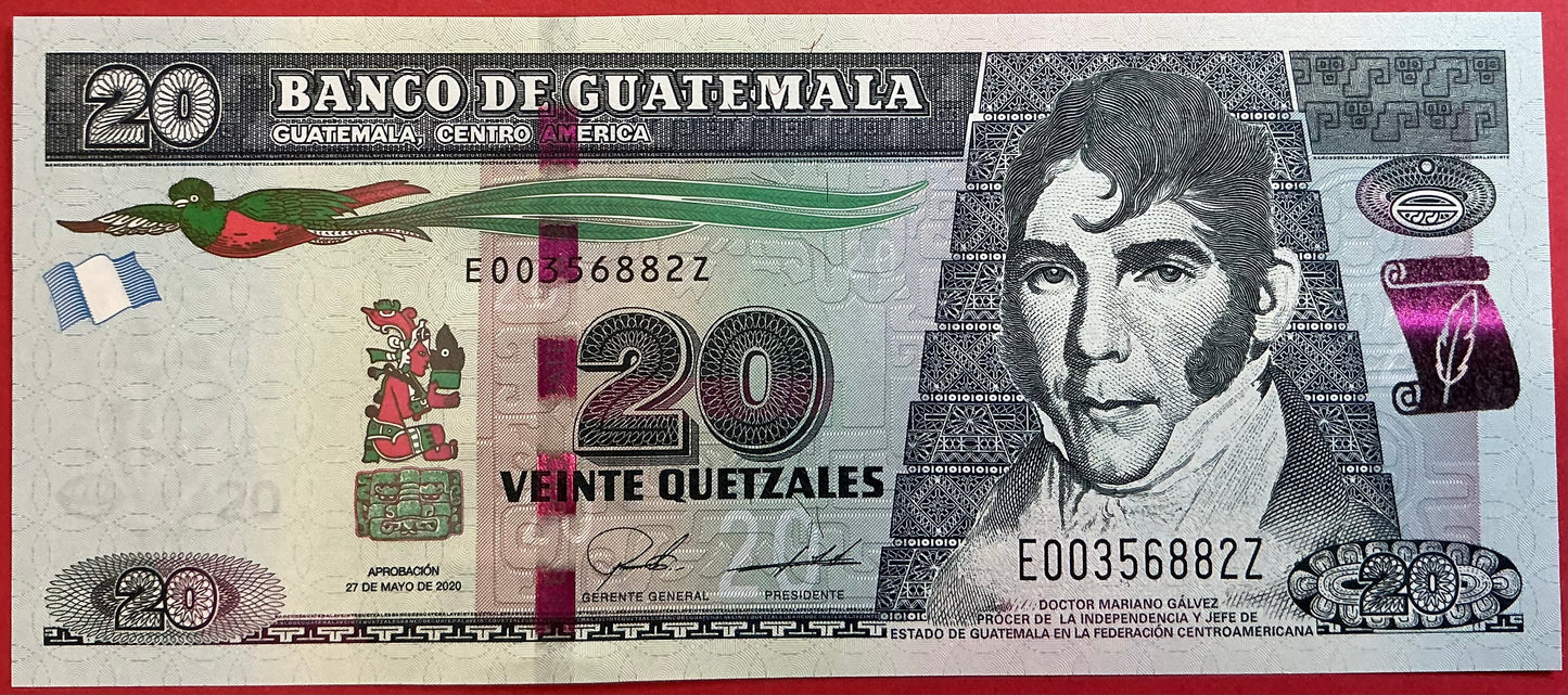 Guatemala - 20 Quetzales 27.5.2020 P#124 Kvalitet 0