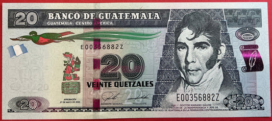 Guatemala - 20 Quetzales 27.5.2020 P#124 Kvalitet 0