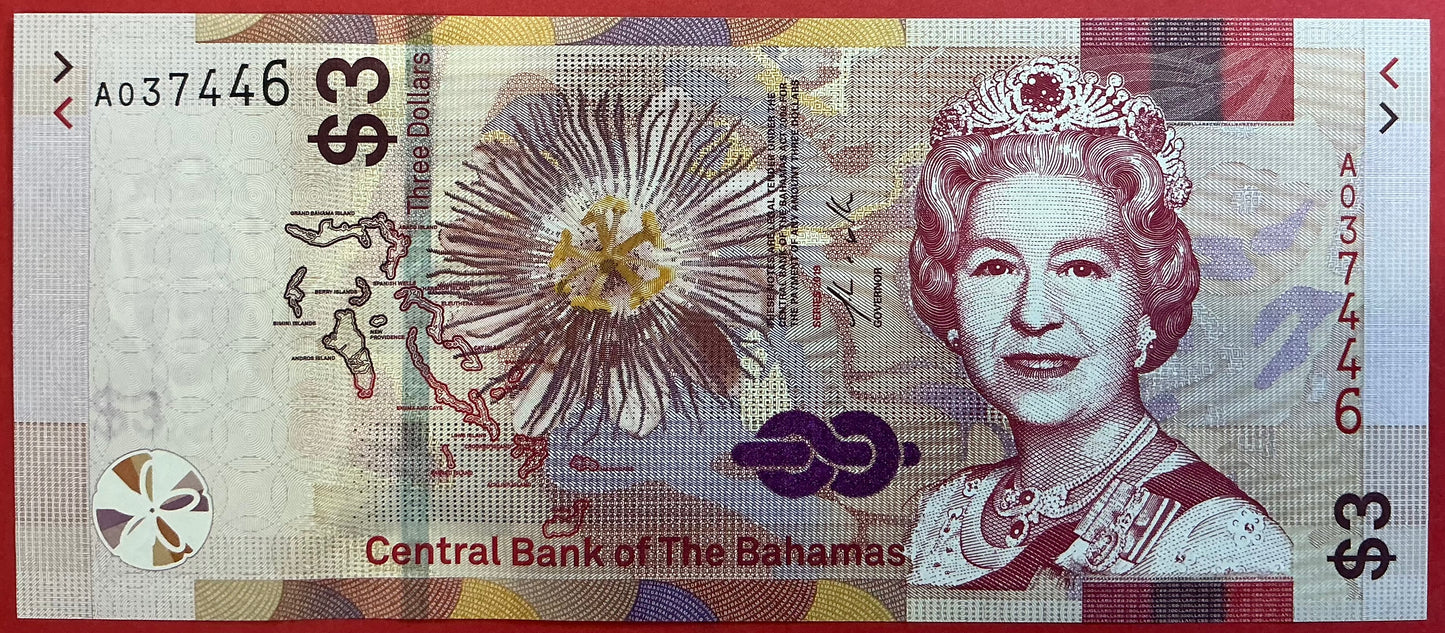 Bahamas - 3 Dollars 2019 P#W78 Kvalitet 0