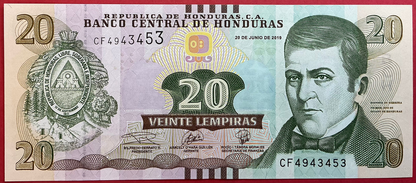 Honduras - 20 Lempiras 2019 P#100 Kvalitet 0
