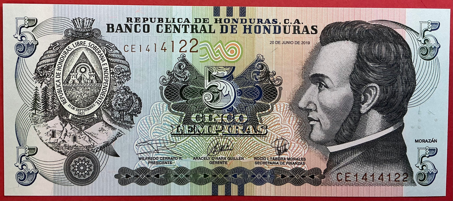 Honduras - 5 Lempiras 2019 P#98 Kvalitet 0