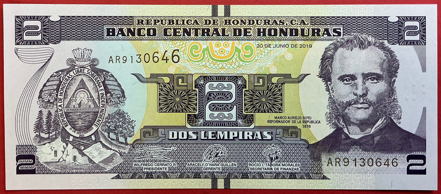 Honduras - 2 Lempiras 2019 P#97 Kvalitet 0